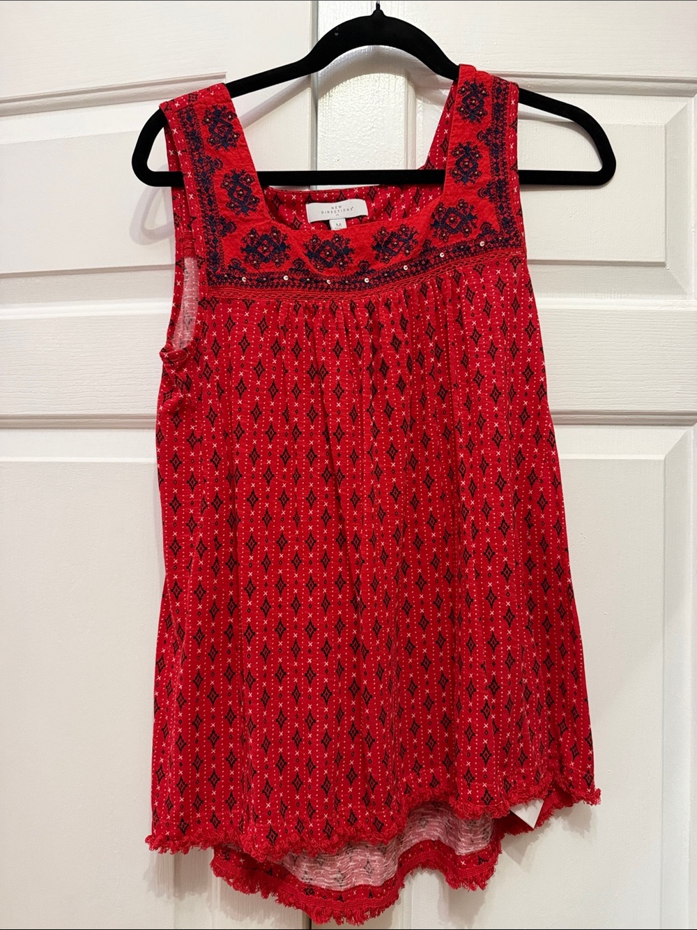 new directions Red Patterned Sleeveless Embroidered blouse